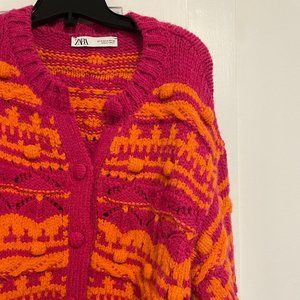 Zara pink and orange cardigan sweatshirt